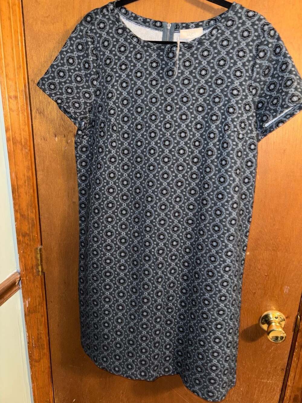 LOFT Outlet Blue Geometric Print Short Sleeve Shift Dress Size L